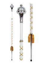 Drum Major Mace Ball Top White Color Beech Wood Shaft Gold Silk Cord - $170.00
