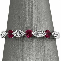 1Ct Round Cut Simulated Red Ruby CZ Vintage Engagement Band 925 Sterling Silver - £57.83 GBP
