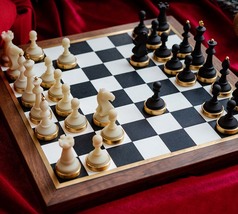 Walnut Wooden Chess Set, Handcrafted Chess Pieces Resin-concrete, Brass Gift - £279.72 GBP