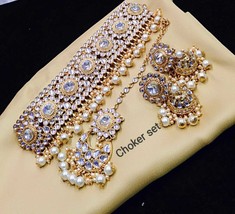 Traditional Bollywood Style Bridal Kundan Pearl Necklace Women Jewelry Set - $26.13