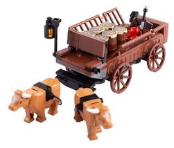 Medieval Mini Bricks OX Cart Carriage - Carrots Bottles Wooden Stakes Bl... - £15.55 GBP
