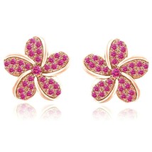 1/3Ct Dark Pink Sapphire Flower Cluster Women&#39;s Earrings 14k Rose Gold Plated - £114.06 GBP