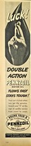 Pennzoil Motor Oil Double Action Flows Fast Stays Tough-1948 Vintage Pri... - €11,41 EUR