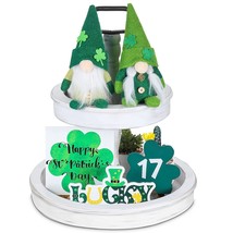 5 Pieces St Patrick&#39;S Day Tiered Tray Decor Set Including 2 Gnomes Plush Dolls A - £11.21 GBP