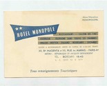 Hotel Monopole Paris France Advertising Card with Map  - $11.88
