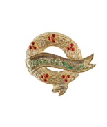 Vintage Gerry&#39;s Seasons Greetings Christmas Wreath Brooch Pin Clasp Gold - €21,15 EUR