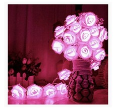 20 LED Flower Pink Rose String Lights For Valentines Day Sweetest Day Weddings - £63.30 GBP