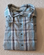 Synrgy Mens Shirt Size 3XL Blue Checkered Grey Long Sleeve Button Up Collared - £11.76 GBP