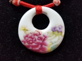 Hand-painted Porcelain Pendant Slipcord Necklace  #5   Z12 - £7.32 GBP