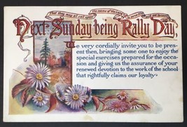 Sunday School Rally Church Invitation Postcard 1912 Divided Back Floral Flowers - £4.00 GBP