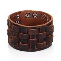 ZORCVENS Handmade Genuine Leather Bracelets Brand Fashion Brown Punk Wide Cuff B - £10.55 GBP