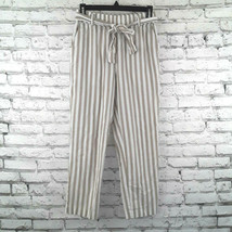 Zara Basic Pants Womens XS Beige White Striped Pockets Belted Cropped Casual - £18.87 GBP