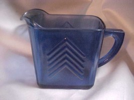 Hazel Atlas Cobalt Blue Glass Chevron Pattern Cream Pitcher - $15.00