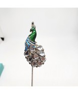 Green Enamel Lucite Rhinestone Peacock Bookmark Silver Tone Read Reading - $10.00