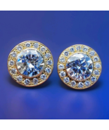 Earth mined Diamond Deco Bezel set Halo Studs Vintage Style Earrings 18k... - $22,142.92 CAD