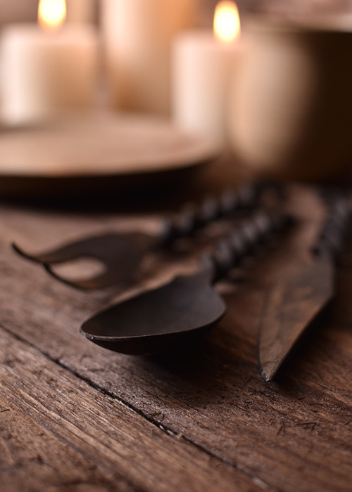 Medieval Forged Iron Cutlery Set with Leather Pouch – 4 Pieces - $44.99