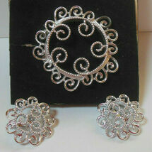 Vintage Sarah Coventry Silvery Mist Filigree Swirl Brooch &amp; Earring Set - $22.99
