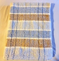 Baby Gear Blue Brown Cream Plaid Chenille Plush Baby Blanket Soft Security - £31.64 GBP