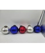 Set Of 5 mercury glass Silver, Red, Blue, Crackle Glass Heavy Round Kuge... - $48.00
