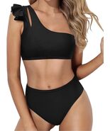 ATHMILE Swimsuit Women&#39;s Black Bathing Suit Bikini 2 Piece Shoulder Ruff... - $16.30 CAD