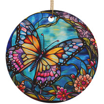 Multicolor Butterfly Stained Glass Flower Wreath Christmas Ornament Gift Decor - £11.64 GBP