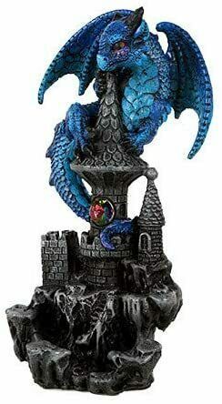Small Guardian Dragon Protecting Castle with Rhinestone Rock Crystal Fig... - $17.99