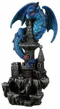 Small Guardian Dragon Protecting Castle with Rhinestone Rock Crystal Figurine - £14.45 GBP