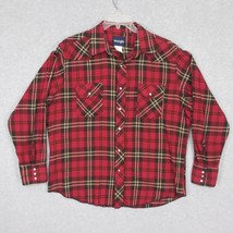 Wrangler Men&#39;s Pearl Snap Shirt Long Sleeve Flannel Red Plaid Size XL - £13.67 GBP