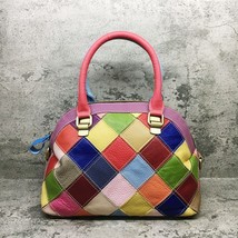 Multicolor Genuine Leather Patchwork Handbag Fashion Shell Shape Cow Leather Dia - £76.72 GBP