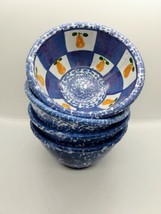 Vintage Portugal Handpainted Terra Cotta Cereal Bowls Vtg Spongeware Pear READ - £24.20 GBP