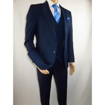 Men Suit BERLUSCONI Turkey 100% Italian Wool Super 180's 3pc Vested #Ber16 Navy image 14