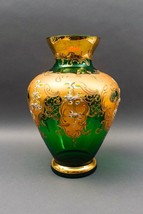 Tre Fuochi Italian Venetian Murano Glass Bohemian Emerald Green Gold Floral Vase - £786.44 GBP