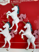 3 Mini White Unicorn Ornaments Christmas glitter Pastel Blue Pink Bling Unicorns - £9.59 GBP