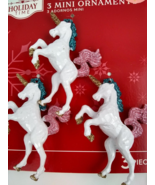 3 Mini White Unicorn Ornaments Christmas glitter Pastel Blue Pink Bling ... - £9.43 GBP