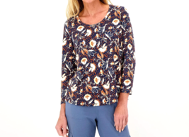 Anybody Lush Jersey Printed Long Sleeve Top- Navy Floral,  1X - £18.08 GBP