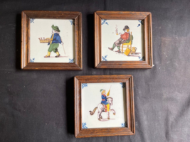 set of 3 framed  antique delft makkum polychrome tiles - $129.00