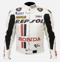 HONDA REPSOL WHITE MOTORBIKE LEATHER JACKET CE APPROVED  - $225.00