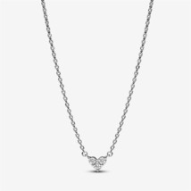 925 Sterling Silver Pandora Triple Stone Heart Collier Necklace,Gift For Her - $21.29