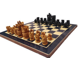 Wood Hand Carved Chess Set Wood Elephant Theme Chess Pieces Unique Vintage Chess - £117.68 GBP