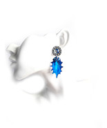 Unusual Earrings, Big Blue Earrings, Blue Leaves Earrings, Blue Dangle E... - $402.09 MXN