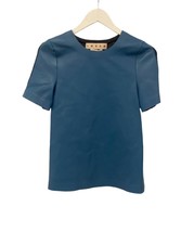 Marni Leather Front Knit Back Top Orion Blue - $12,935.68 MXN