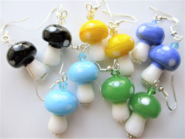 Handmade Lampwork Glass Toadstool Mushroom Charm Earrings, Free Shipping! - £6.39 GBP