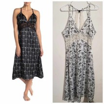 Nanette Lepore Satin Floral Lace Midi Nightgown Slip Dress Blue Gray Large - £22.51 GBP