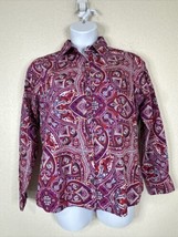 Land&#39;s End Womens Size 14 Purple/Red Paisley No-Iron Button Up Shirt Long Sleeve - £5.66 GBP