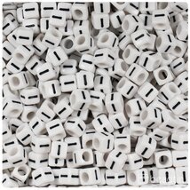 BeadTin White Opaque 6mm Cube Plastic Alphabet Beads- Black Letter I (80... - $2.09