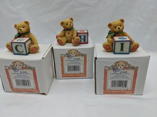 Lot Of (3) Cherished Teddies Bear With ABC Block C H I - $16.04