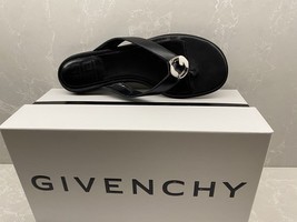 GIVENCHY Logo Plaque Thong Strap Sandals Black 39 New - $247.50
