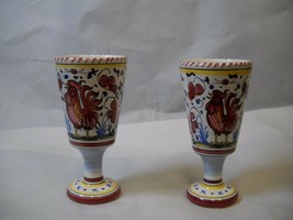 Set of 2 CERAMIC GOBLETS Chicken Artwork EXCELLENT Condition - £15.78 GBP