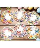 6pcs Spring Floral & Butterfly Acrylic Coasters Vibrant Decor w/ Pastel Flowers - $14.84