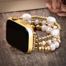 cape diablo Golden Freshwater Pearl Stretch Apple Watch Strap- SIZE SMALL - £57.26 GBP